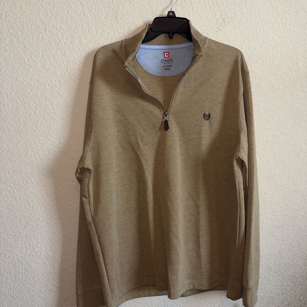 New Chaps Mens Quarter Zip Sweater Tan Camel Long Sleeve Preppy XL Minimalist